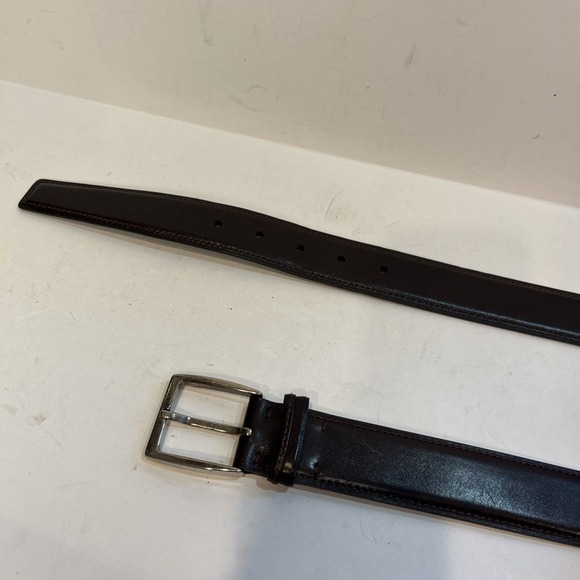 Ermenegildo Zegna Vintage Brown Leather Men's Belt Waist Sz 34 Silver Buckle - Picture 5 of 5